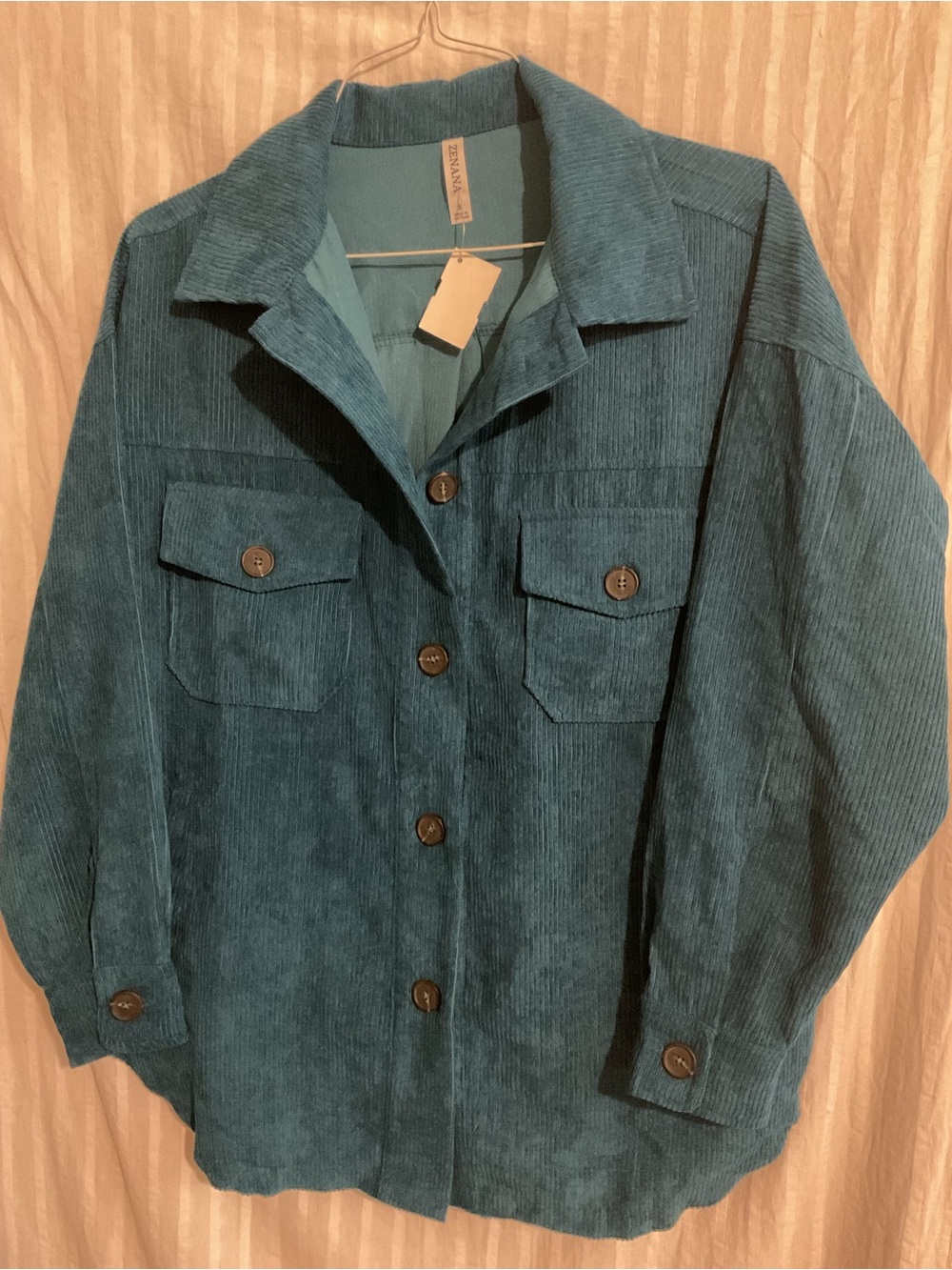 ZENANA new Women's Teal Corduroy Button-Front Shacket Sz.S.